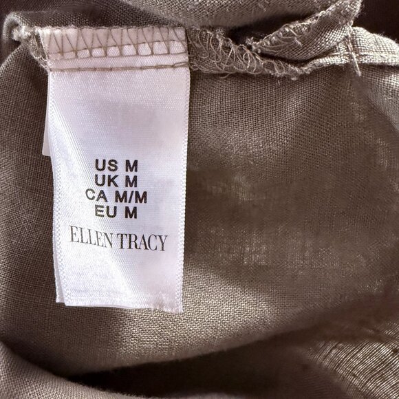 Ellen Tracy size M 100% linen army green decorative zip front short sleeve top - Picture 5 of 10